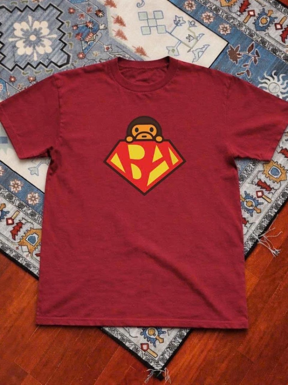 Gildan Maroon Short Sleeve Tee with Yellow & Black Monkey Graphic